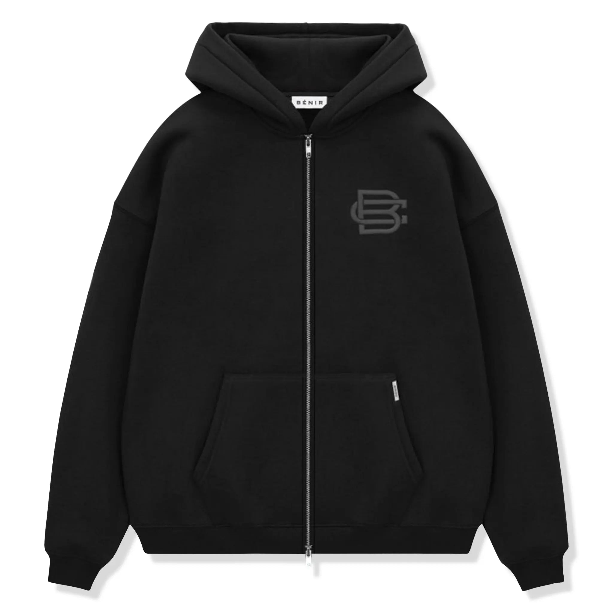 Front View of Bénir Clothing Bénir Club Match Day Matte Black Zip-Up Hoodie PUFFZIPHUDBLK
